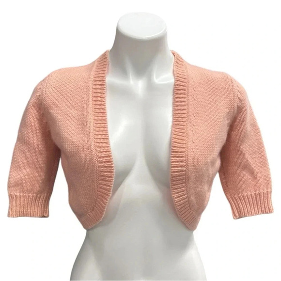 Michael Kors cashmere three quarter sleeve cropped open cardigan sweater twee - Picture 1 of 6